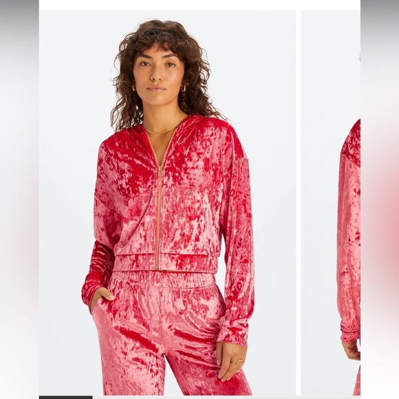 Fabletics Crushed Velour Zip Up Hoodie Strawberry Red XS EUC - Picture 1 of 8